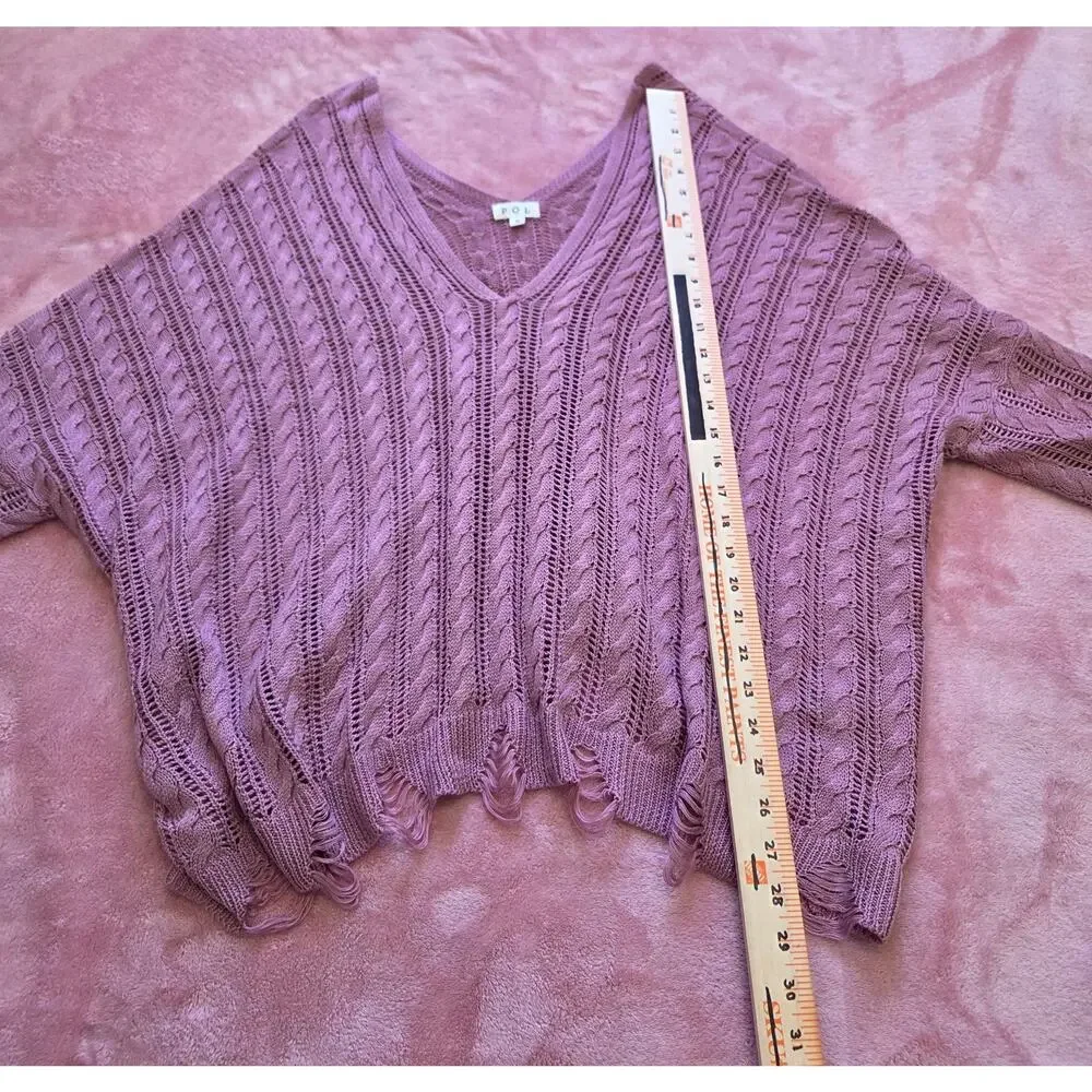 POL Pink V-Neck Cable Knit Oversized Sweater Women's Size Small